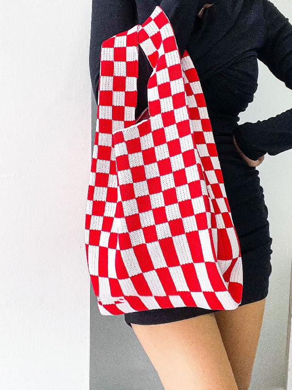 xakxx Casual Weave Contrast Color Plaid Bags Accessories