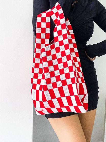 xakxx Casual Weave Contrast Color Plaid Bags Accessories
