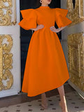 xakxx Original Loose Half Sleeves Falbala Solid Color Round-Neck Midi Dresses