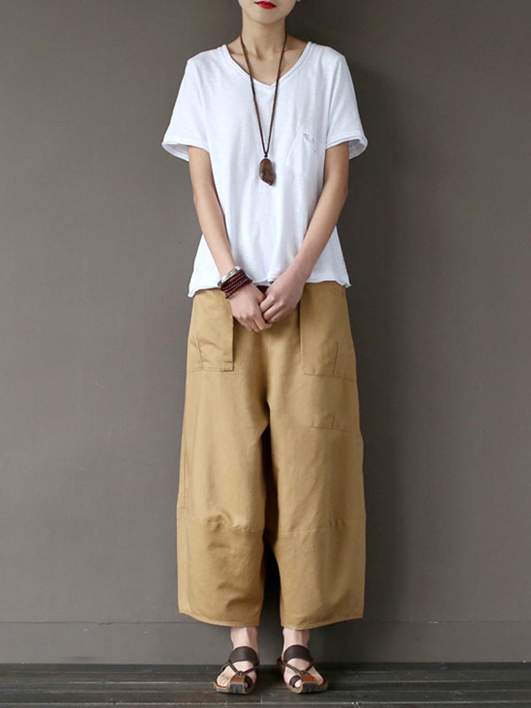 xakxx Simple 4 Colors Loose Linen Wide Leg Pants