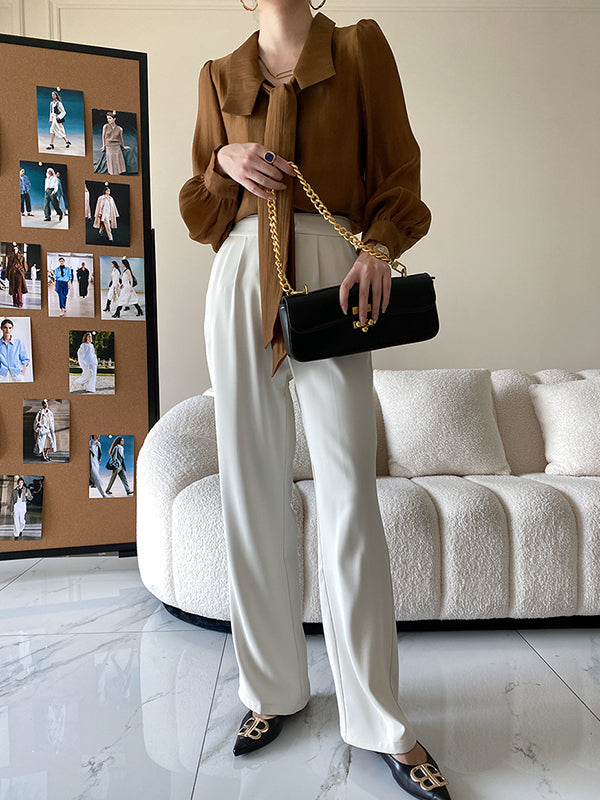 xakxx Urban Loose Long Sleeves Solid Color Lapel Collar Blouses