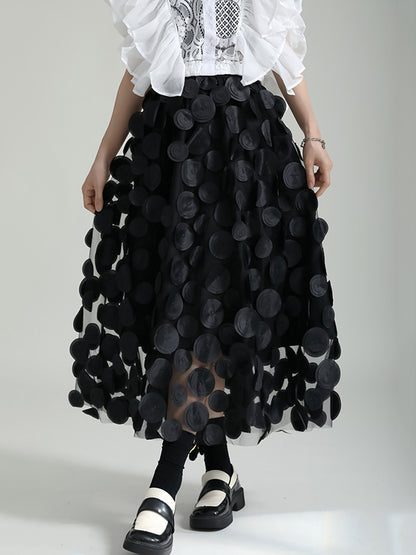 xakxx A-Line High Waisted Mesh Polka-Dot Solid Color Split-Joint Skirts Bottoms