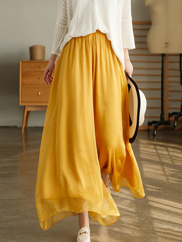 xakxx Casual Solid Color Chiffon Column Wide Leg Pants&Skirt