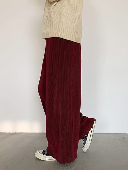 xakxx Casual Solid Color Pleats Capri-Pants Bottoms