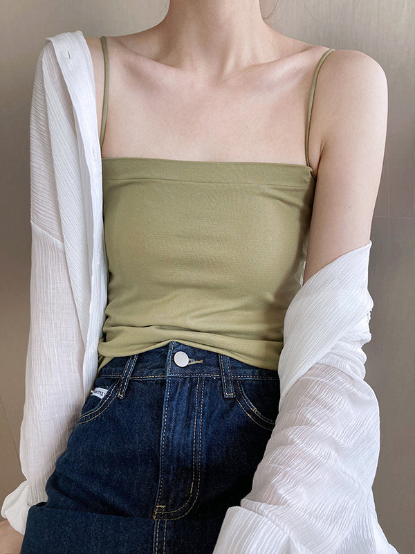 xakxx Simple Casual Solid Color Spaghetti-Neck Vest Top
