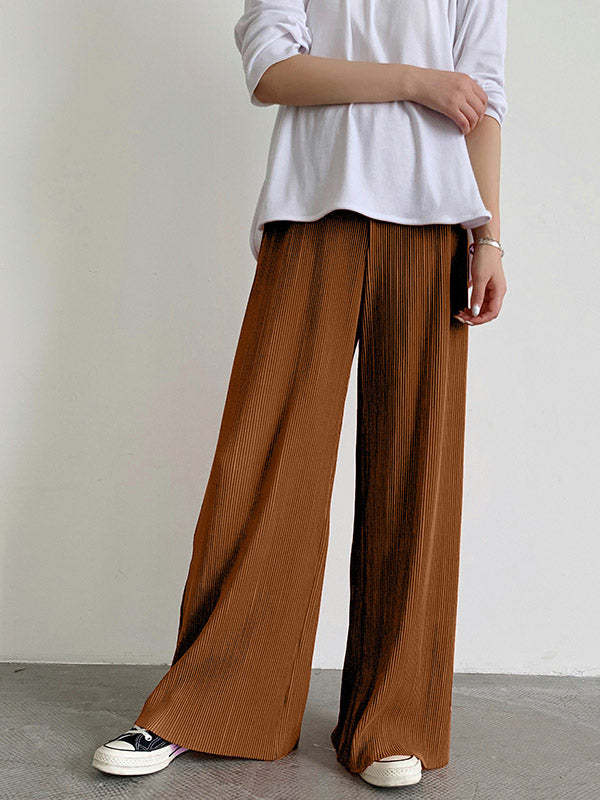 xakxx Casual Solid Color Pleats Capri-Pants Bottoms
