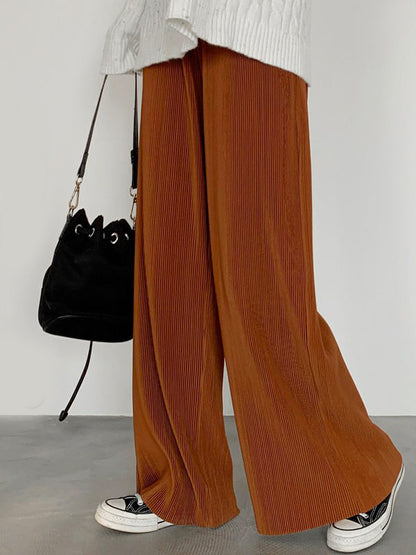 xakxx Casual Solid Color Pleats Capri-Pants Bottoms