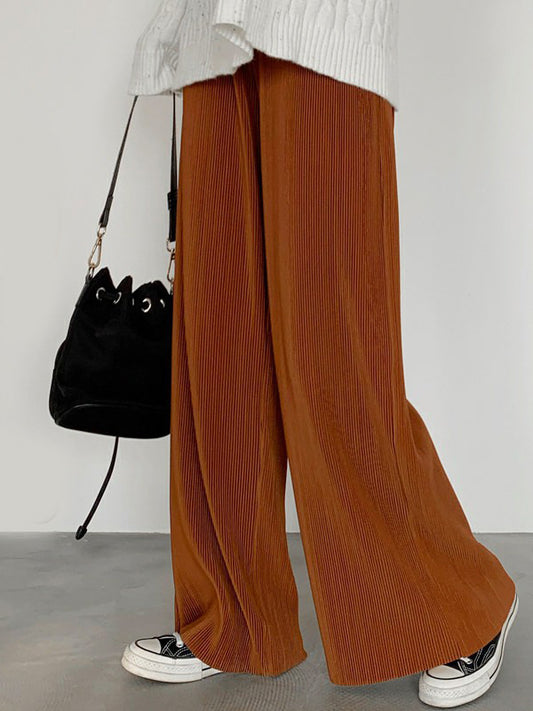 xakxx Casual Solid Color Pleats Capri-Pants Bottoms