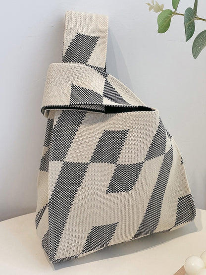 xakxx Contrast Color Letter Print Woven Bags Handbag