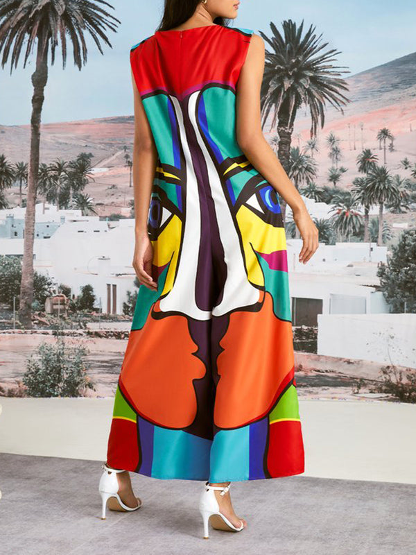 xakxx Sleeveless Wide Leg Figure Printed Jumpsuits