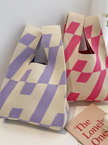 xakxx Contrast Color Letter Print Woven Bags Handbag