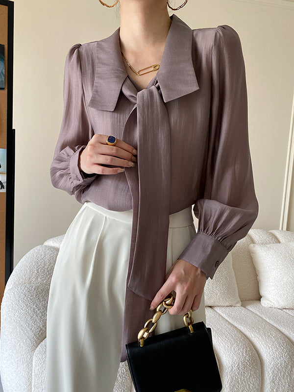 xakxx Urban Loose Long Sleeves Solid Color Lapel Collar Blouses