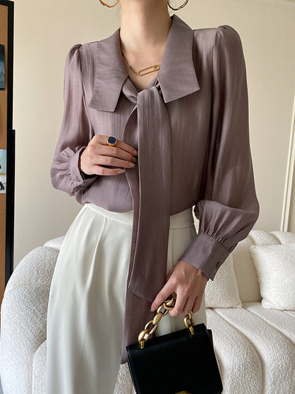 xakxx Urban Loose Long Sleeves Solid Color Lapel Collar Blouses