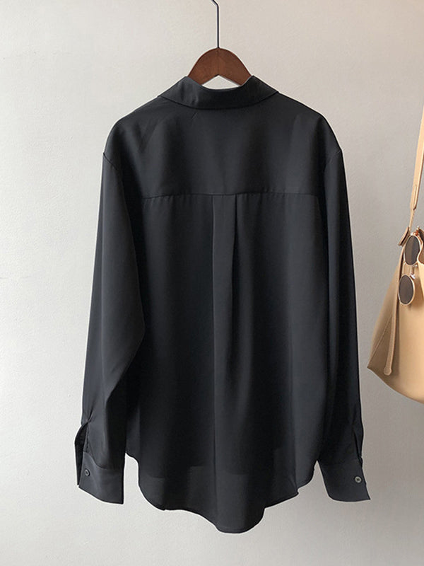 xakxx Urban Solid Color Lapel Long Sleeves Blouse