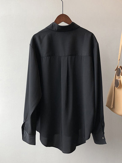 xakxx Urban Solid Color Lapel Long Sleeves Blouse