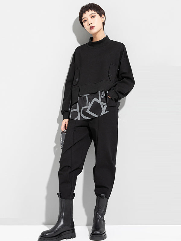 xakxx Original Split-Joint False Two Sweatshirt Tops