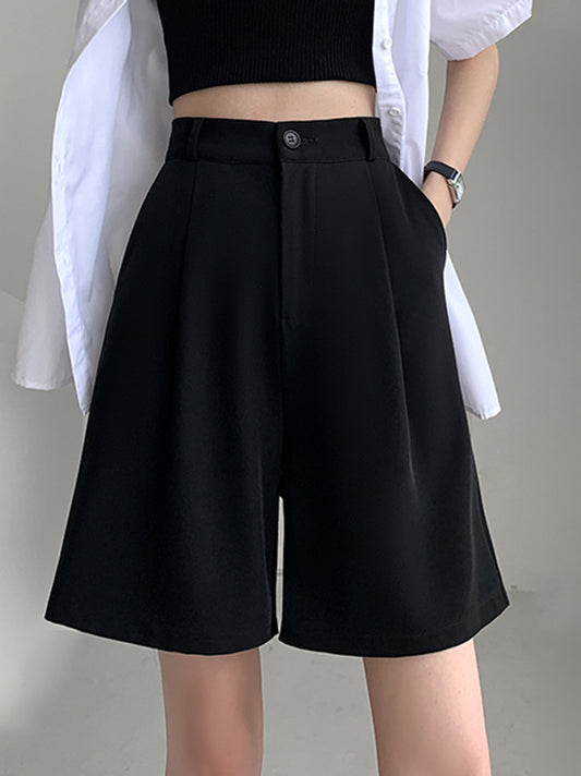 xakxx Stylish Solid Color High Waisted A-Line Wide Leg Trousers