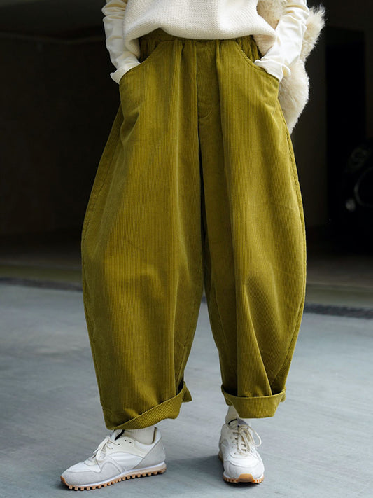xakxx Vintage Corduroy Wide Leg Loose Solid Color Pants