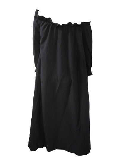 xakxx Loose Irregularity Falbala Solid Color Off-The-Shoulder Midi Dresses