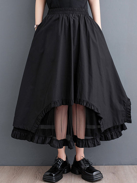 xakxx Loose Elastics Gauze Solid Color Split-Joint Skirts Bottoms