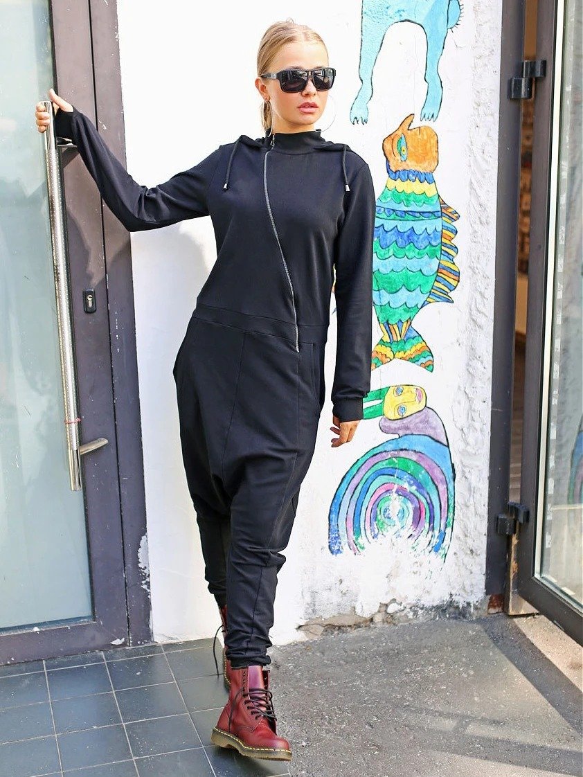 xakxx Solid Hooded Zipper Yoga Jumpsuits