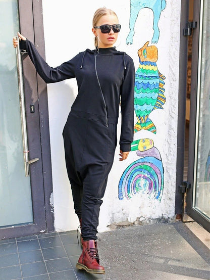 xakxx Solid Hooded Zipper Yoga Jumpsuits