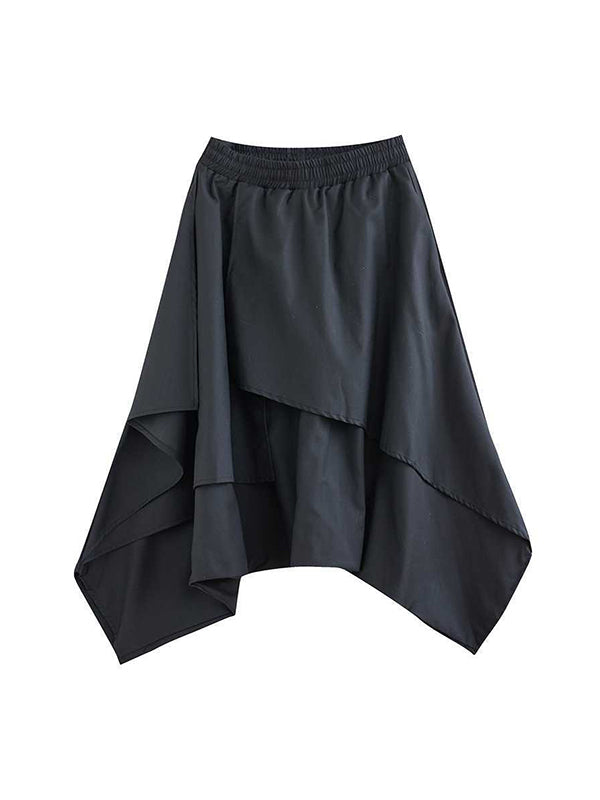 xakxx High Waisted Loose Asymmetric Elasticity Layered Solid Color Culotte