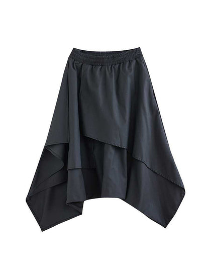 xakxx High Waisted Loose Asymmetric Elasticity Layered Solid Color Culotte