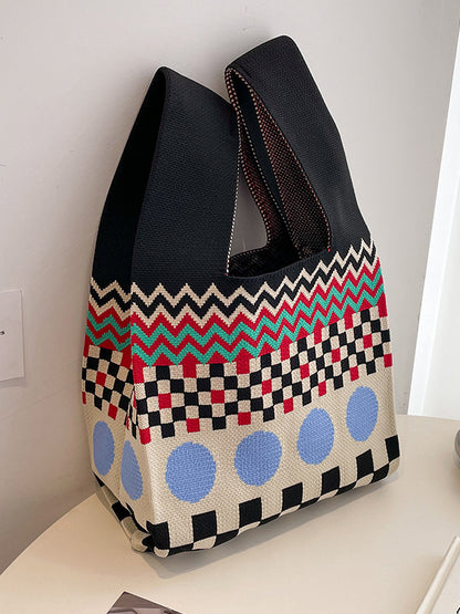 xakxx Checkerboard Striped Bags Woven Handbag