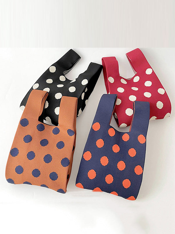 xakxx Contrast Color Polka-Dot Split-Joint Woven Bags Handbags