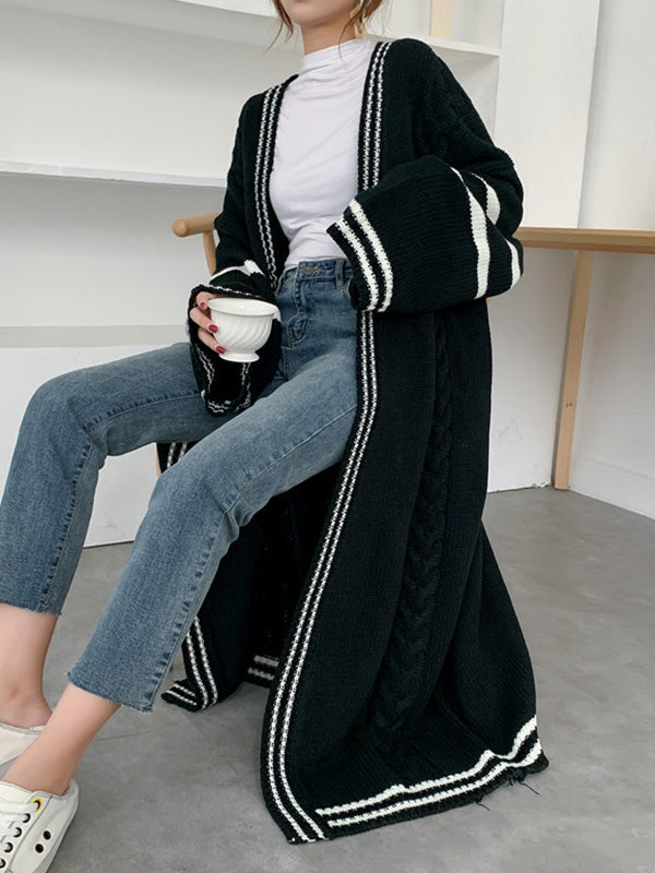 xakxx Urban Loose Contrast Color Striped Cardigan Coat
