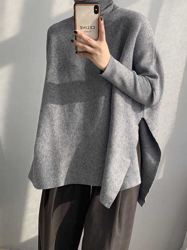 xakxx Original 4 Colors Split-Side High-Neck Long Sleeves Sweater Top