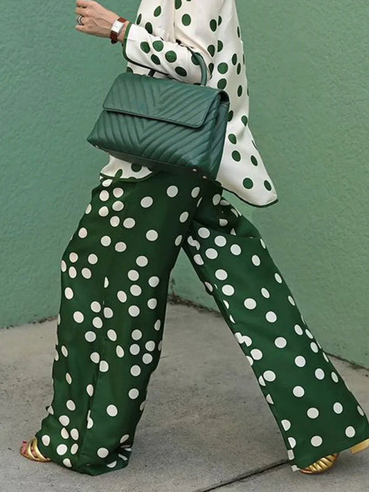 xakxx Casual Wide Leg Polka-Dot Elasticity Pants