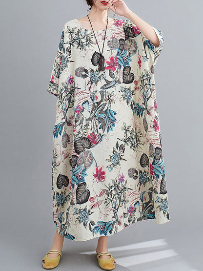 xakxx Vintage Floral Round-Neck Dress