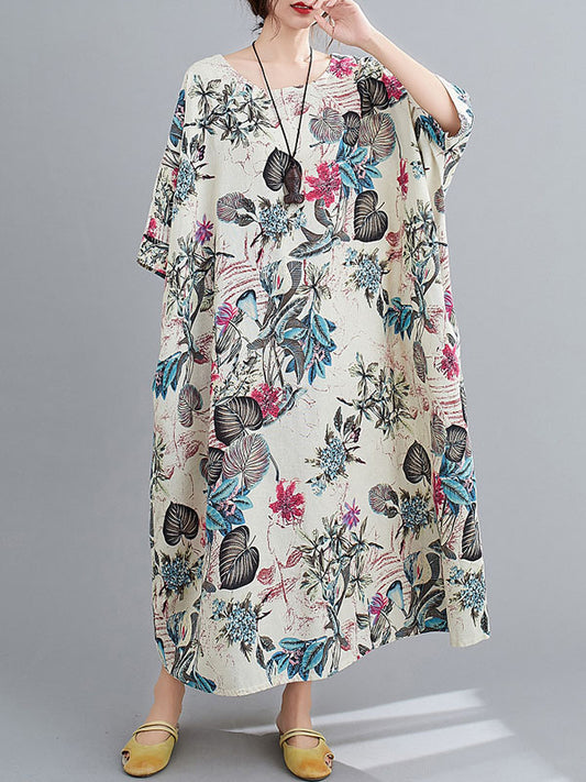 xakxx Vintage Floral Round-Neck Dress