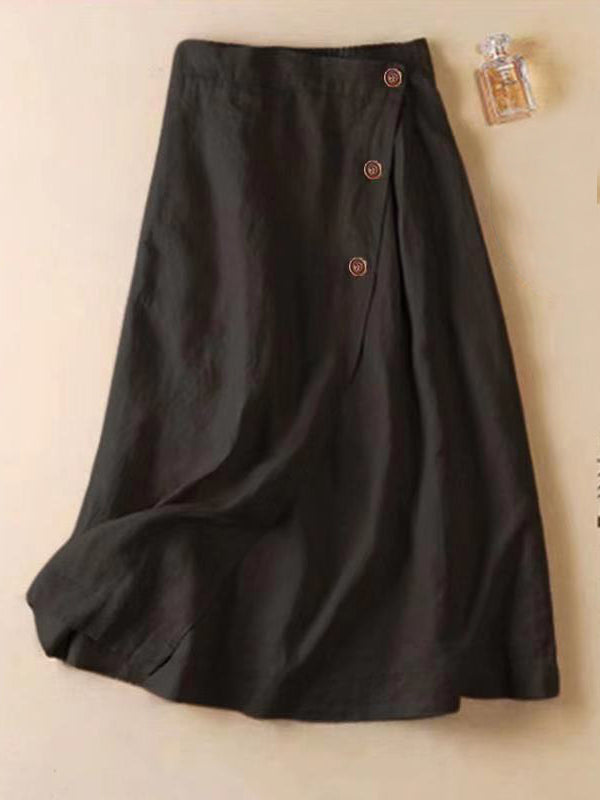 xakxx Simple Casual Loose Elasticity Ramie Cotton Skirt