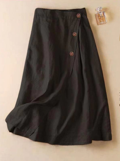 xakxx Simple Casual Loose Elasticity Ramie Cotton Skirt