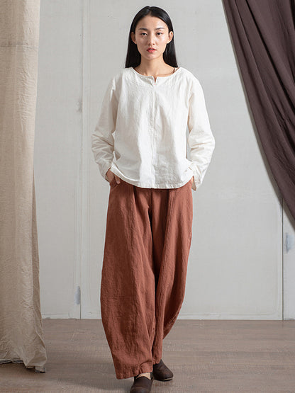 xakxx Simple High Waisted Solid Color Wide Leg Pants