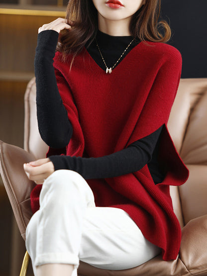 xakxx Casual Sleeveless Loose Solid Color V-Neck Vest Top