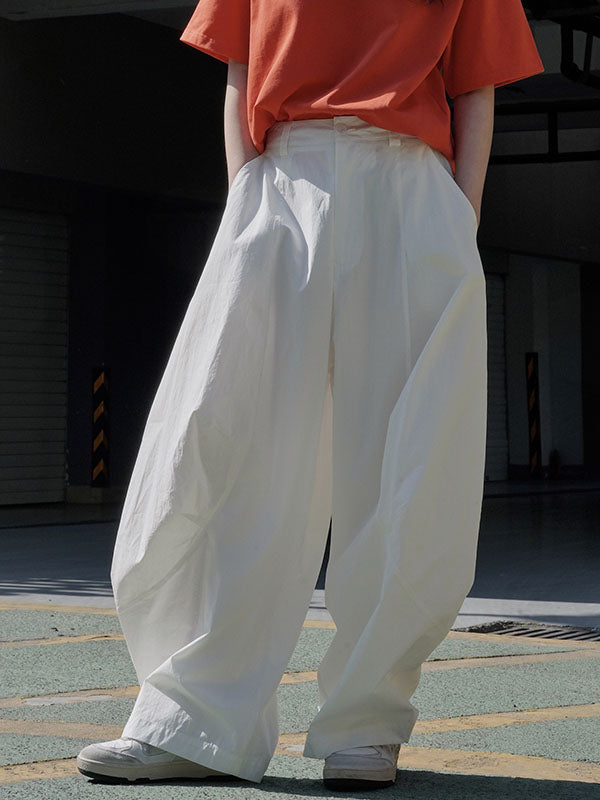 xakxx Loose Wide Leg Solid Color Split-Joint Casual Pants Bottoms Trousers