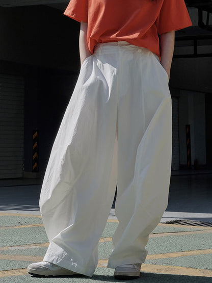 xakxx Loose Wide Leg Solid Color Split-Joint Casual Pants Bottoms Trousers