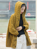 xakxx Casual Long Sleeves Loose Buttoned Keep Warm Solid Color Hooded Padded Coat
