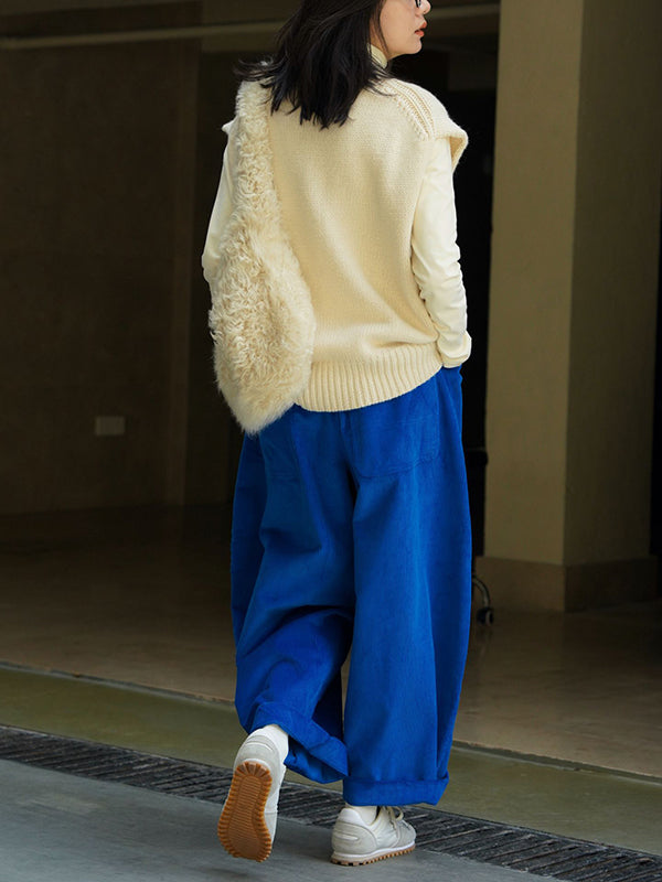 xakxx Vintage Corduroy Wide Leg Loose Solid Color Pants
