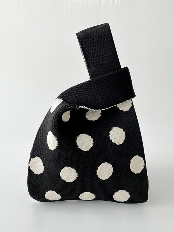 xakxx Contrast Color Polka-Dot Split-Joint Woven Bags Handbags
