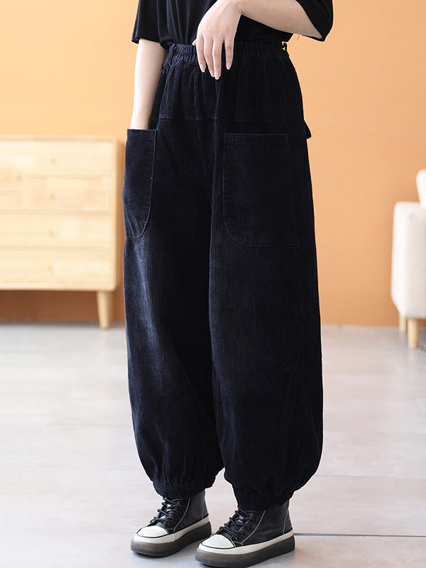 xakxx Loose Elasticity Solid Color Casual Flared Pants Bottoms