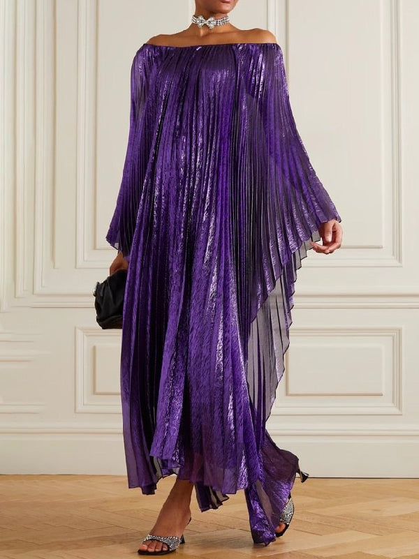 xakxx Batwing Sleeves Pleated Off-the-shoulder Maxi Dresses