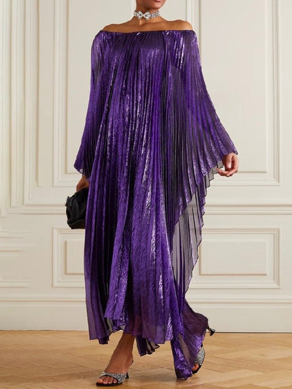 xakxx Batwing Sleeves Pleated Off-the-shoulder Maxi Dresses