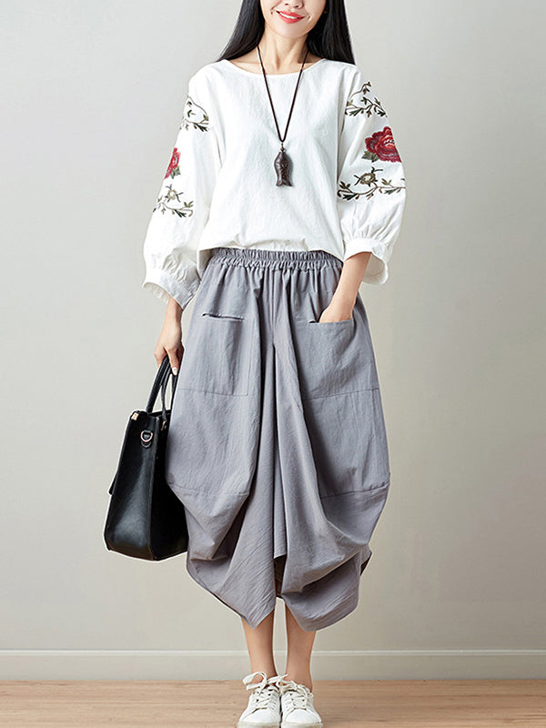 xakxx Artistic Retro Ramie Cotton 6 Colors Loose Irregular Elasticity Skirt