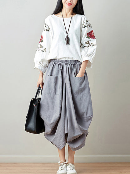 xakxx Artistic Retro Ramie Cotton 6 Colors Loose Irregular Elasticity Skirt