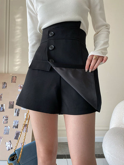 xakxx High Waisted Irregular Clipping Solid Color Culotte Shorts Bottoms